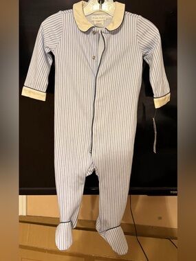 Ralph Lauren Blue and White Stripe Baby One-Piece Footie 6m